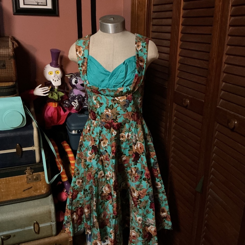 Lindy Bop Teal Floral Midi Dress